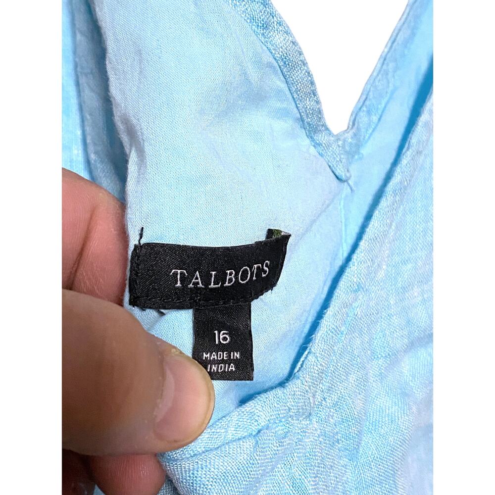 Talbots Blue Linen Sleeveless Dress Womens 16 V Neck Summer Lightweight Coastal - Picture 5 of 8